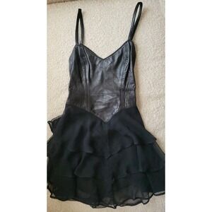Firenze Santa Barbara Dress Tiered Mini Women's M Black Goth Metal Leather Vtg
